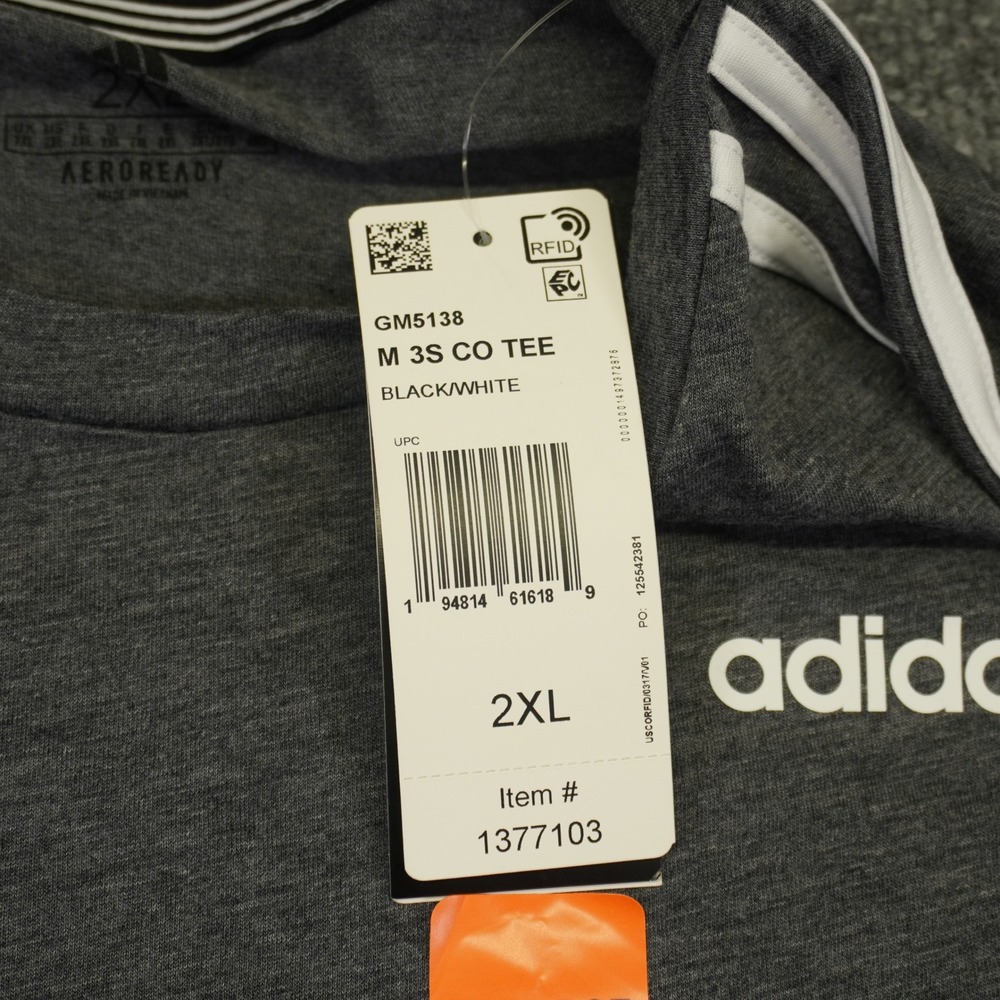 NEW Adidas T-Shirt Mens 2XL Grey 3-Stripe Aeroready Short Sleeve Tee Training - Picture 9 of 11
